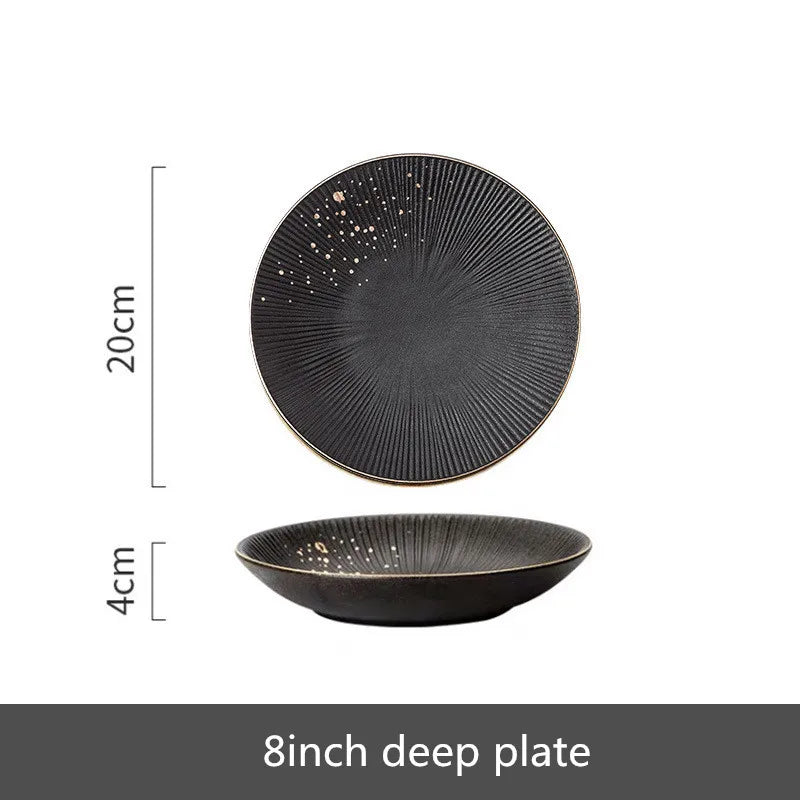 Ceramic dinnerware set by MC THE BLACK DIAMOND including bowls, plates, and cutlery for kitchen and table use.