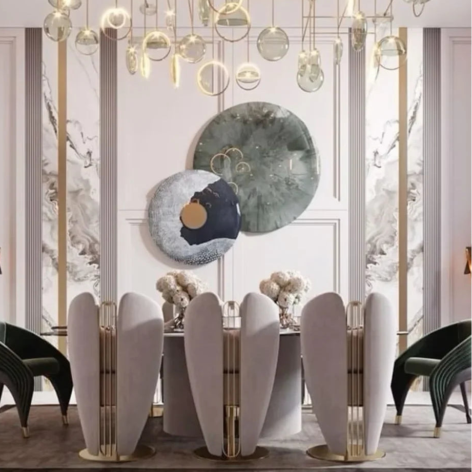 Luxury velvet dining chair by MC THE BLACK DIAMOND with stainless steel legs, ideal for home or hotel dining rooms.