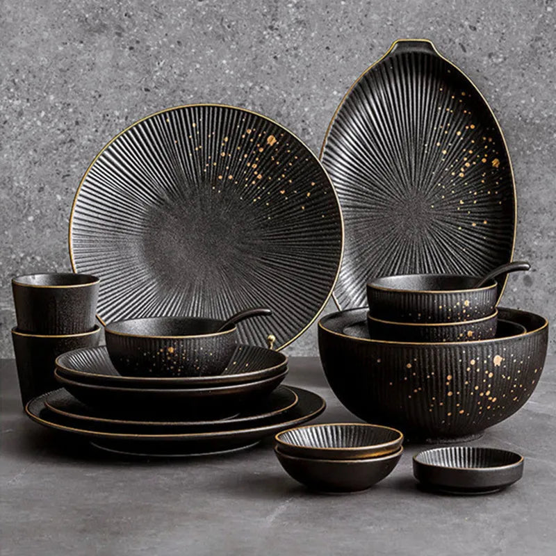 Set of ceramic dinnerware bowls and cutlery from MC THE BLACK DIAMOND kitchen dishes and tableware collection.