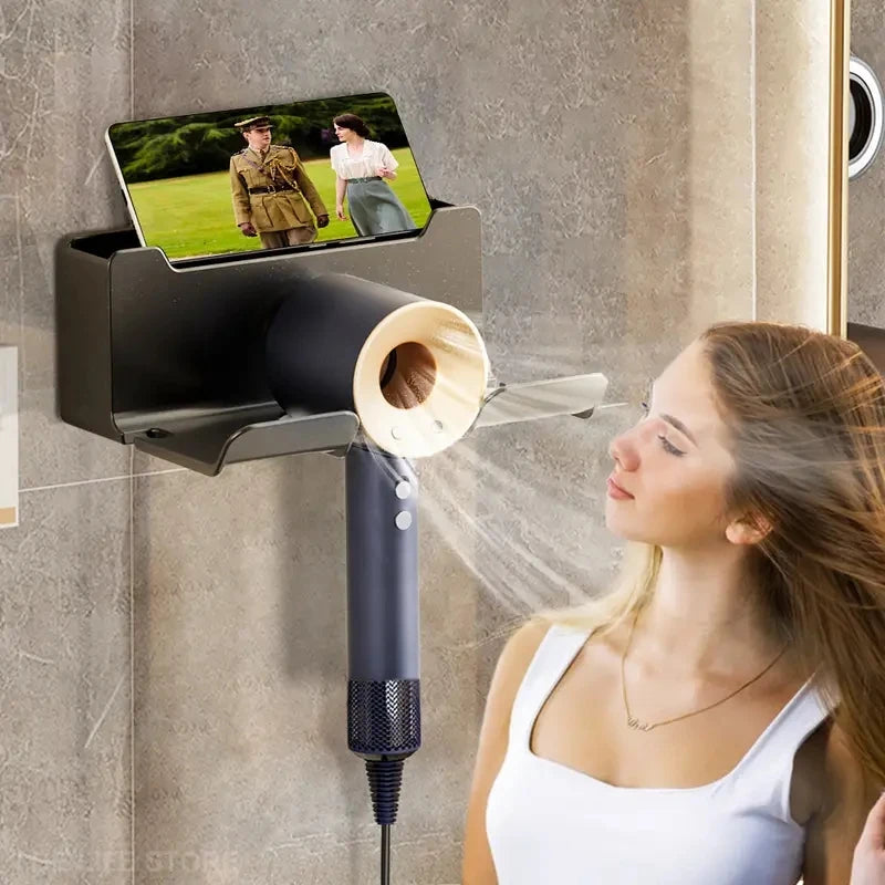 MC THE BLACK DIAMOND hair dryer organizer storage for bathroom accessories, holding a hair dryer and keeping space tidy.