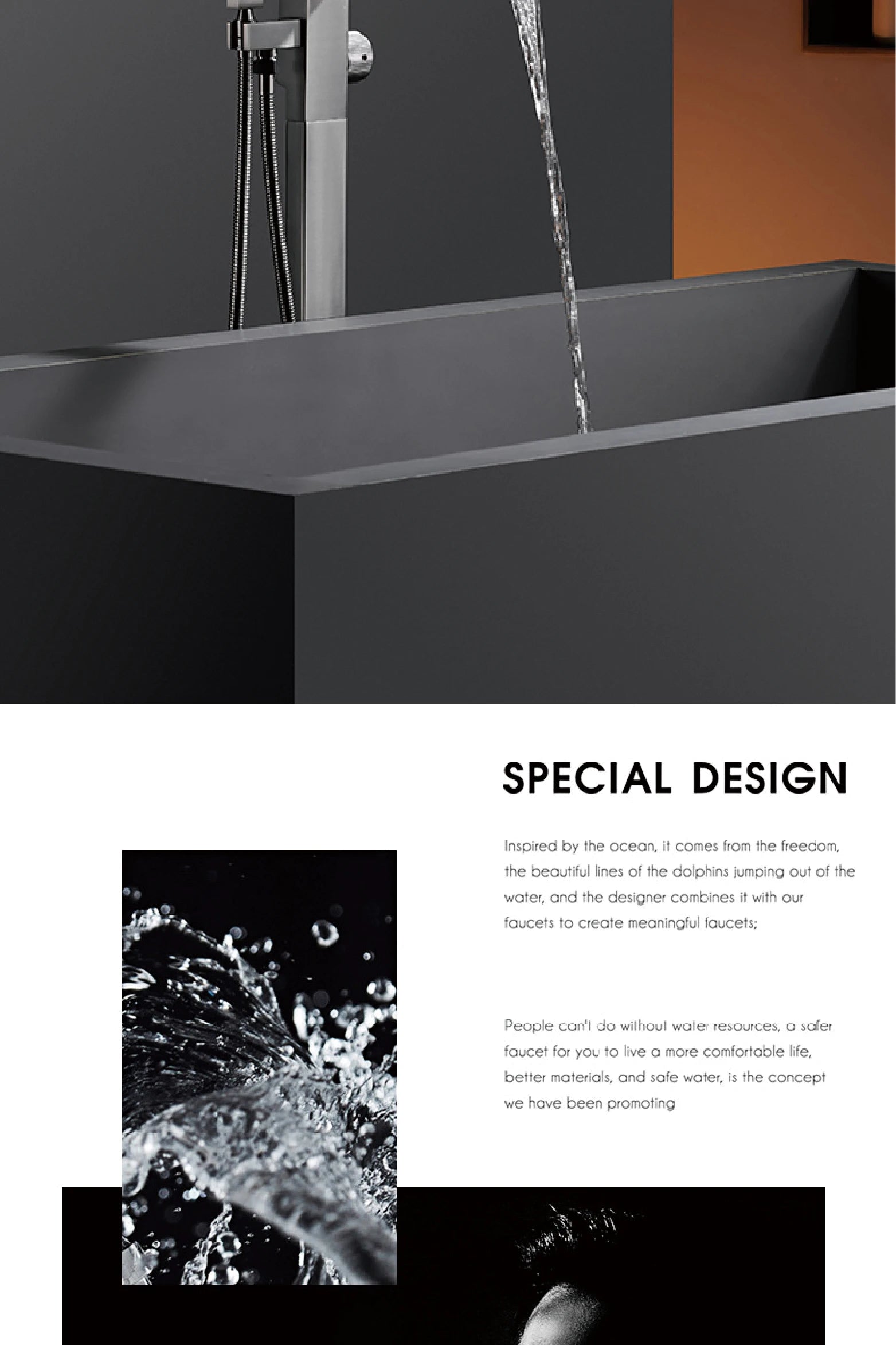 MC THE BLACK DIAMOND hot and cold water embedded bathtub mixer faucet with sleek design for bath and shower use.