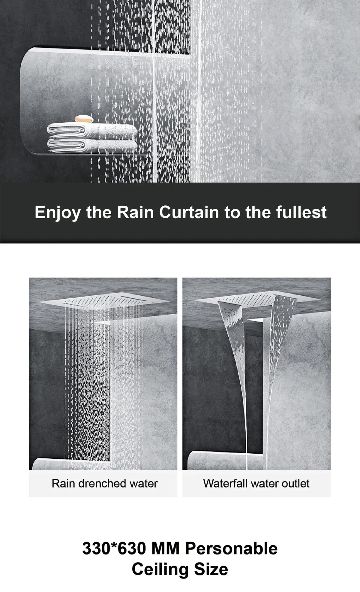 MC THE BLACK DIAMOND LED digital display hot and cold water bathroom shower system with embedded faucet and modern design