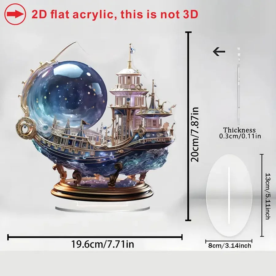 Crystal pirate ship figurine ornament by MC THE BLACK DIAMOND, detailed cruise ship decor piece with flat crystal design.