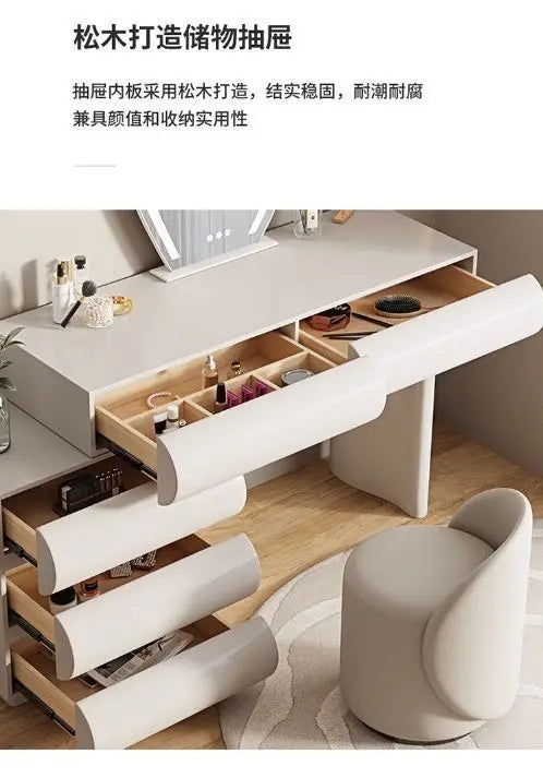 Black vanity table with mirror drawers, makeup storage, and dressing chair from 𝕄𝕔 𝕋𝕙𝕖 𝔹𝕝𝕒𝕔𝕜 𝔻𝕚𝕒𝕞