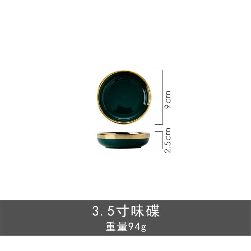 Dark green ceramic cutlery bowls set with gold-plated accents, featuring rice bowls and dishes from 𝕄𝕔 𝕋𝕙𝕖 𝔹𝕝𝕒𝕔𝕜 𝔻𝕚�
