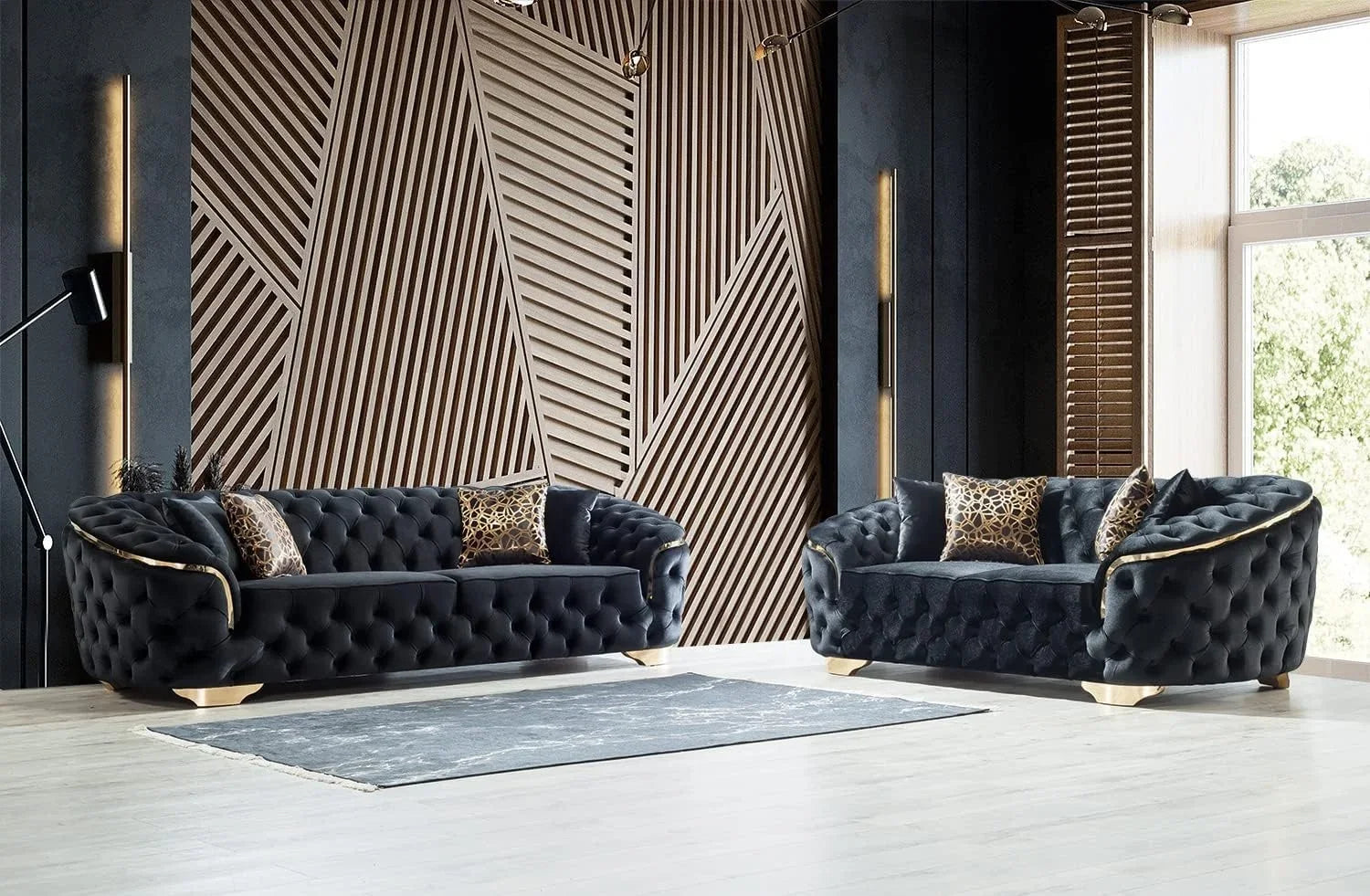 Black velvet 2-seater sofa from 𝕄𝕔 𝕋𝕙𝕖 𝔹𝕝𝕒𝕔𝕜 𝔻𝕚𝕒𝕞𝕠𝕟