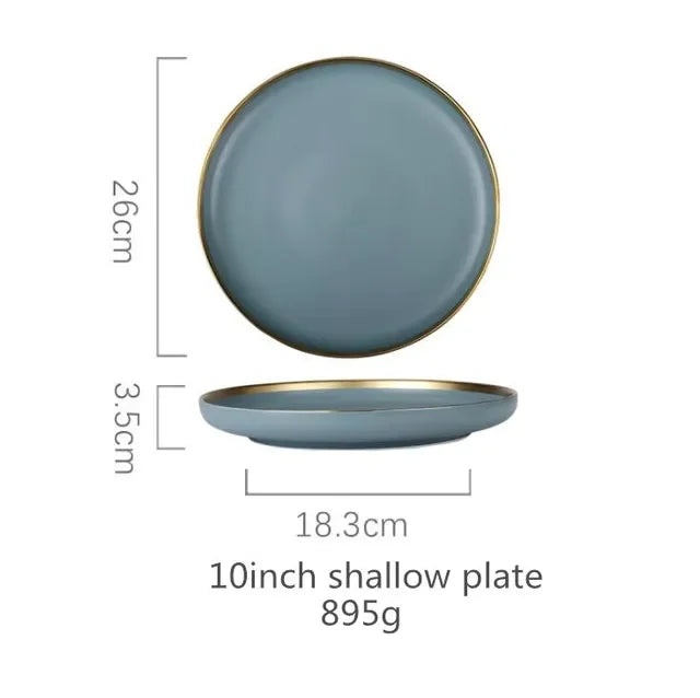 Matte ceramic dinnerware set with cereal bowls, dessert plates, and steak plates from 𝕄𝕔 𝕋𝕙𝕖 𝔹𝕝𝕒𝕔𝕜 𝔻𝕚𝕒