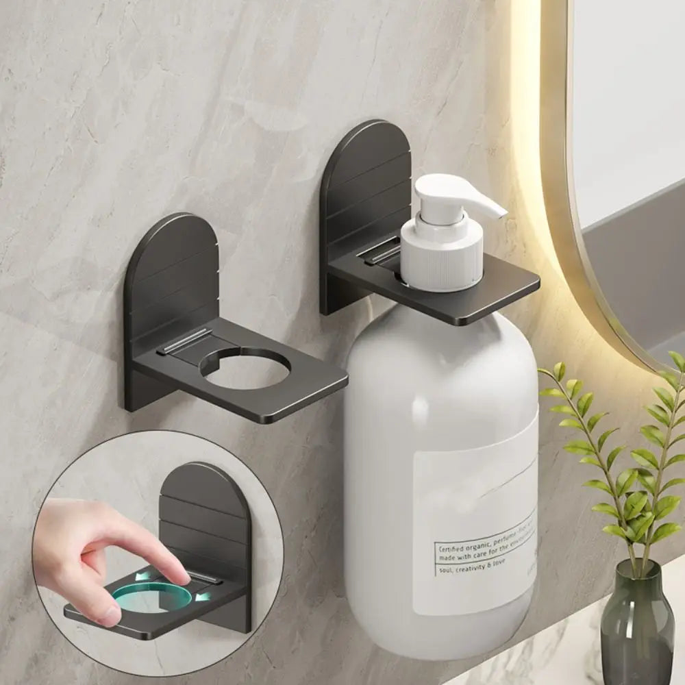 Wall-mounted bathroom bottle holder and shelf organizer with hooks, black plastic caddy from MC THE BLACK DIAMOND.