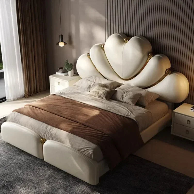 White waterproof Nordic aesthetic double bed frame with headboard, luxury European queen and king sizes, by MC THE BLACK DIAMOND