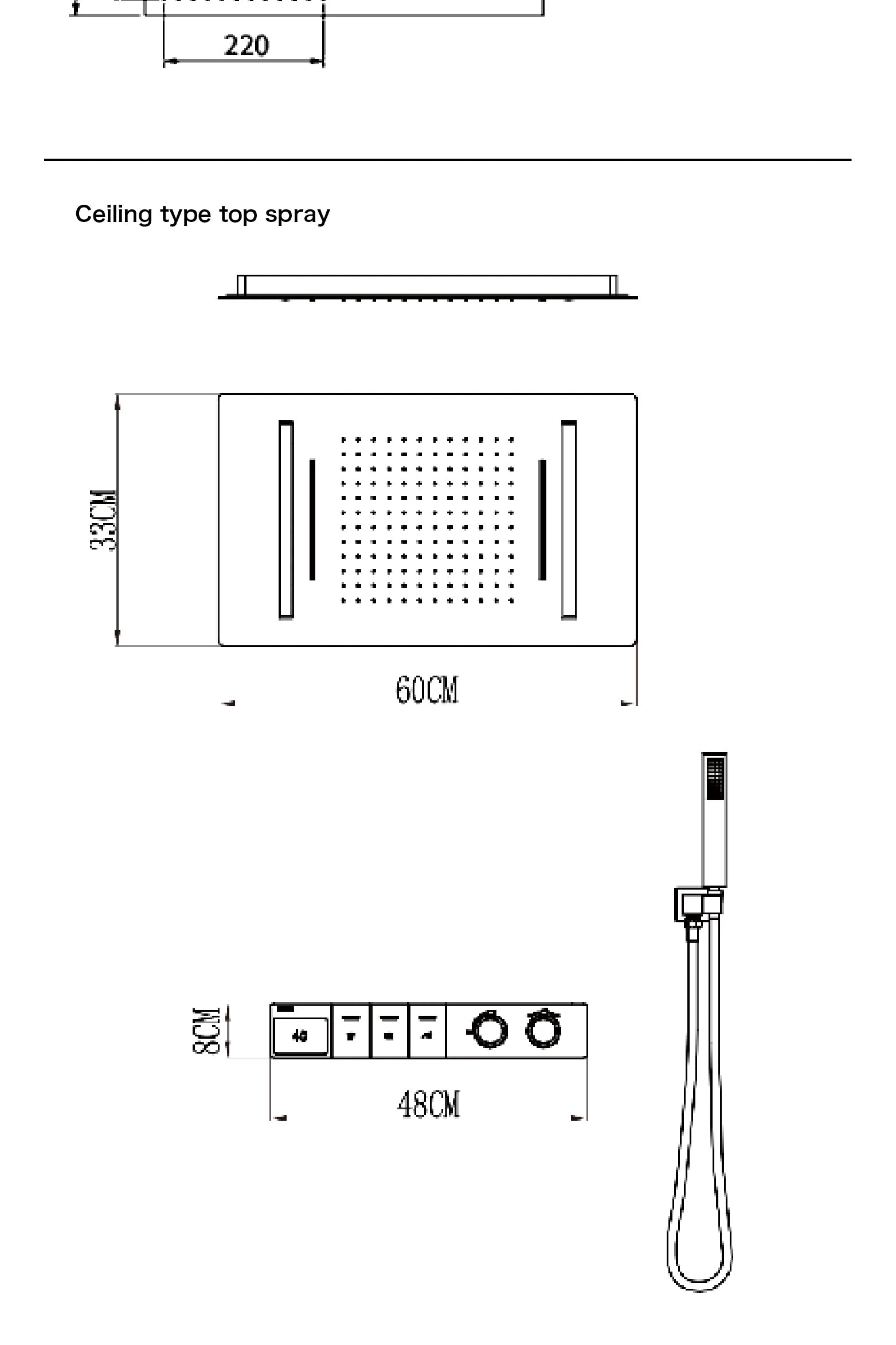Wall-mounted MC THE BLACK DIAMOND shower system with hidden design and dual control hot and cold water faucet.