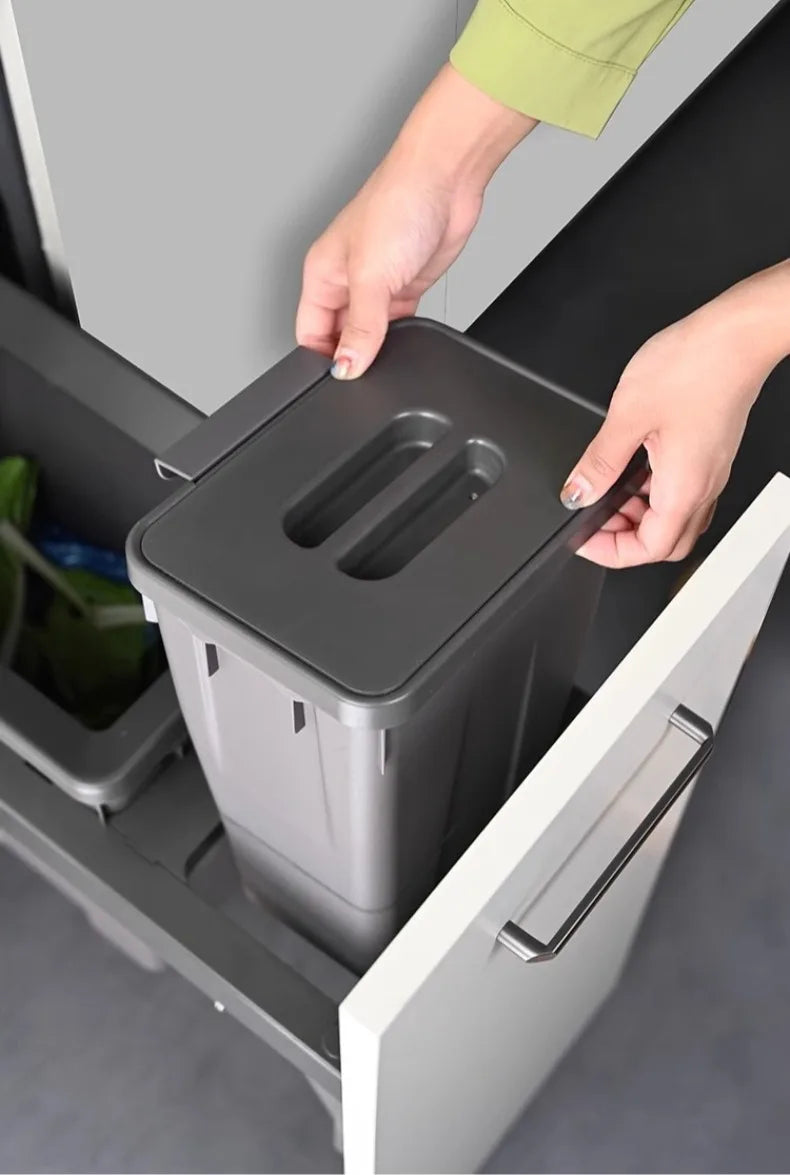 MC THE BLACK DIAMOND hidden trash can with lid, classified garbage bin for kitchen food waste disposal.