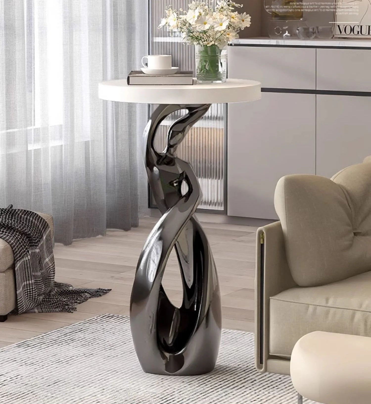 Black marble table from MC THE BLACK DIAMOND luxury living room furniture collection, showcasing sleek design and polished surface.