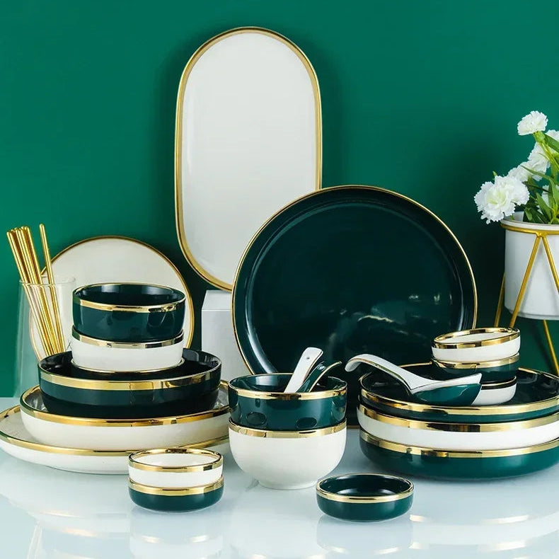 Luxury MC THE BLACK DIAMOND dinnerware set with royal design, featuring elegant plates and bowls for sophisticated dining.
