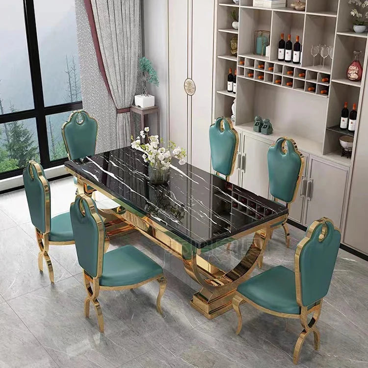 Elegant Light Luxury Style Dining Table Set by MC THE BLACK DIAMOND, featuring a stylish wooden table and matching chairs for modern home decor.