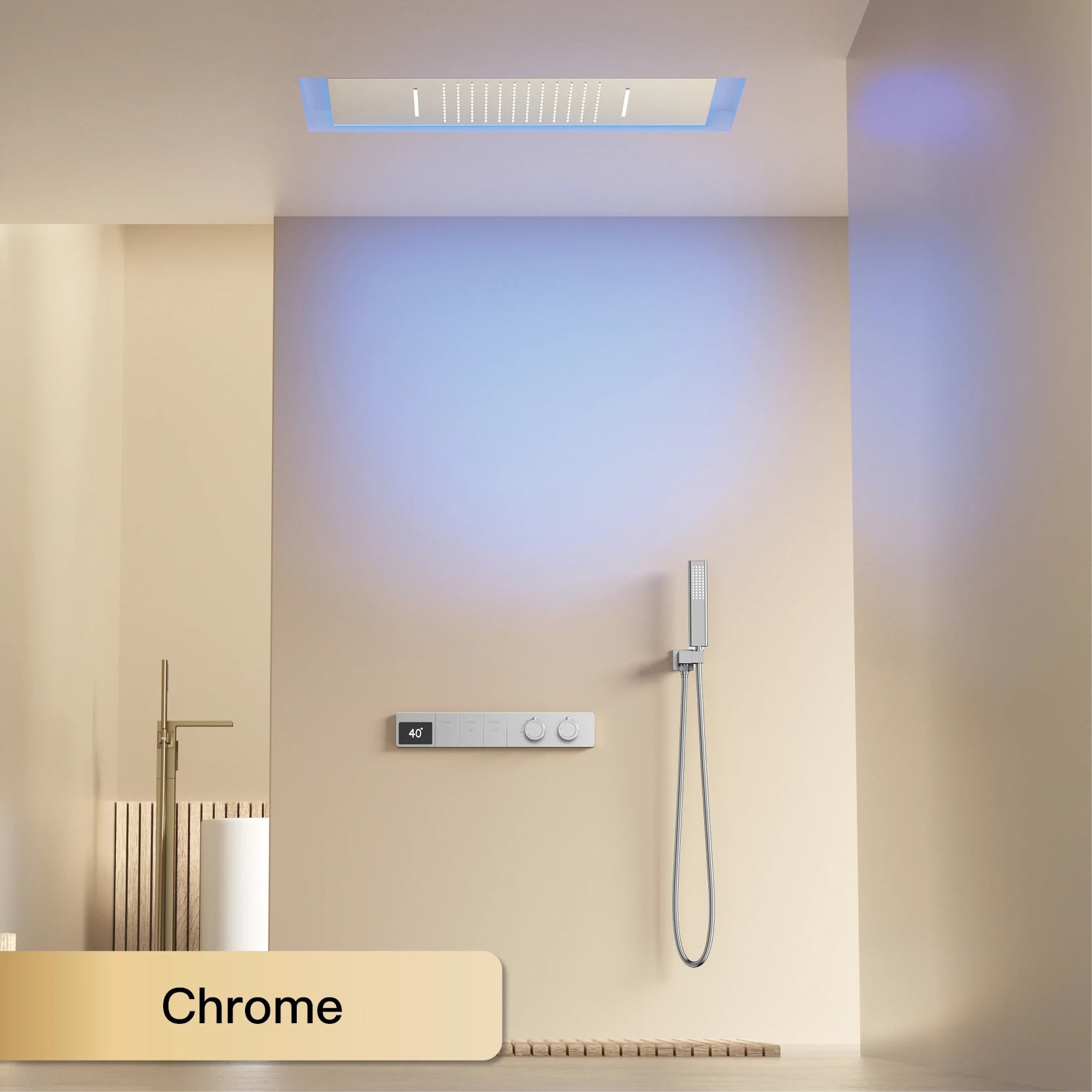 Wall-mounted MC THE BLACK DIAMOND shower system with hidden design, dual control hot and cold water wall-mounted faucet.