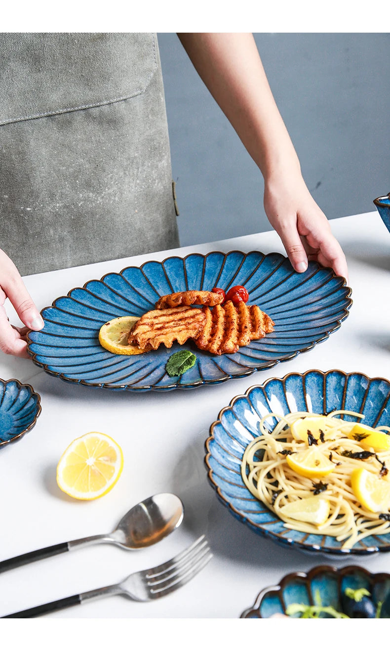 MC THE BLACK DIAMOND Western Dinnerware Set with variable glaze finish, includes plates, bowls, and cups for stylish table setting.