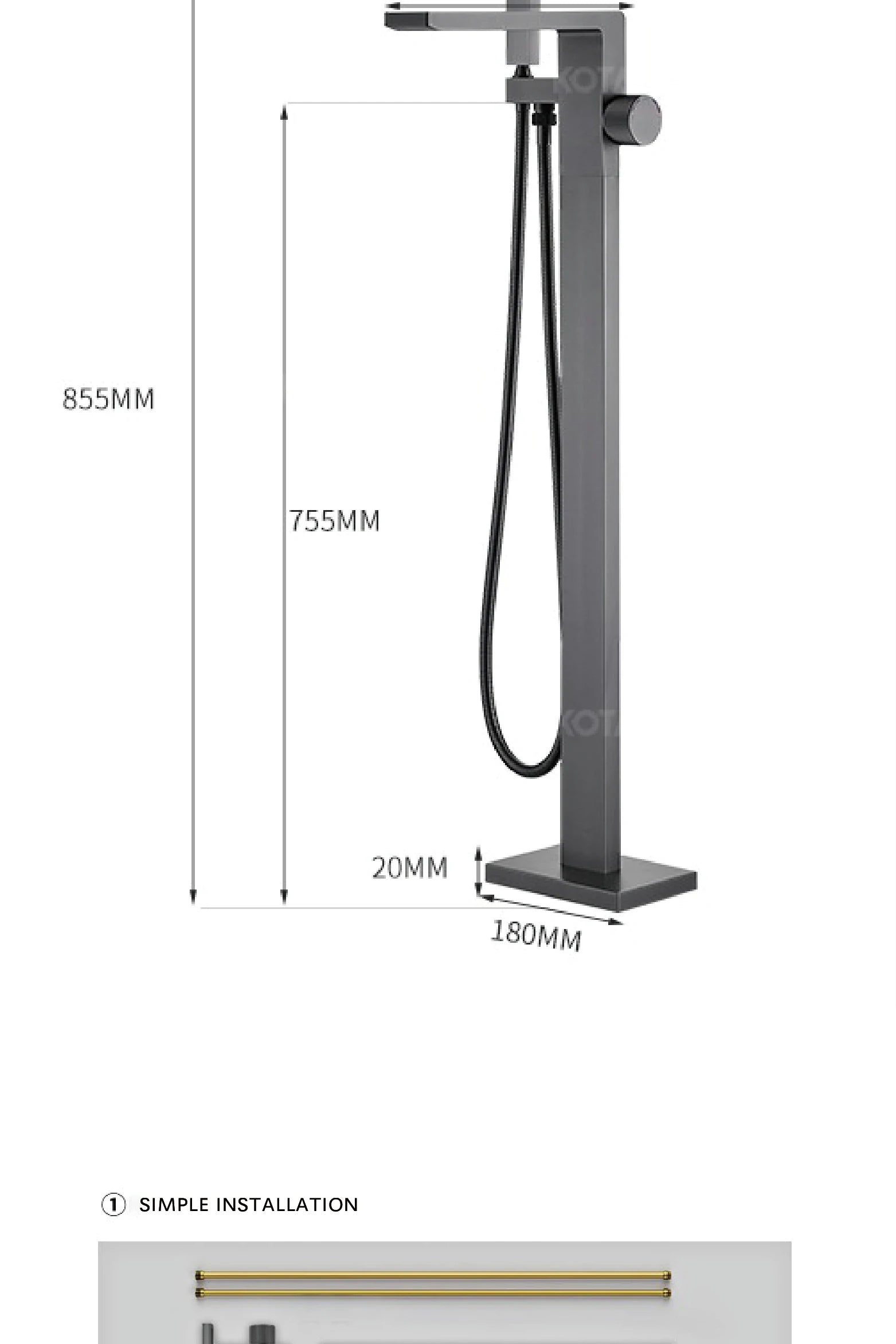 MC THE BLACK DIAMOND bathtub and shower faucet with embedded hot and cold water mixer, sleek and simple design for modern bathrooms.