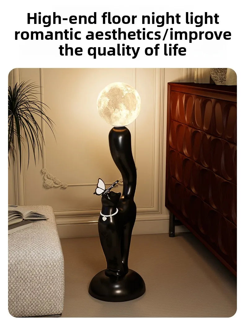 Creative cat statue floor figurine by MC THE BLACK DIAMOND, decorative feline sculpture for home decor.