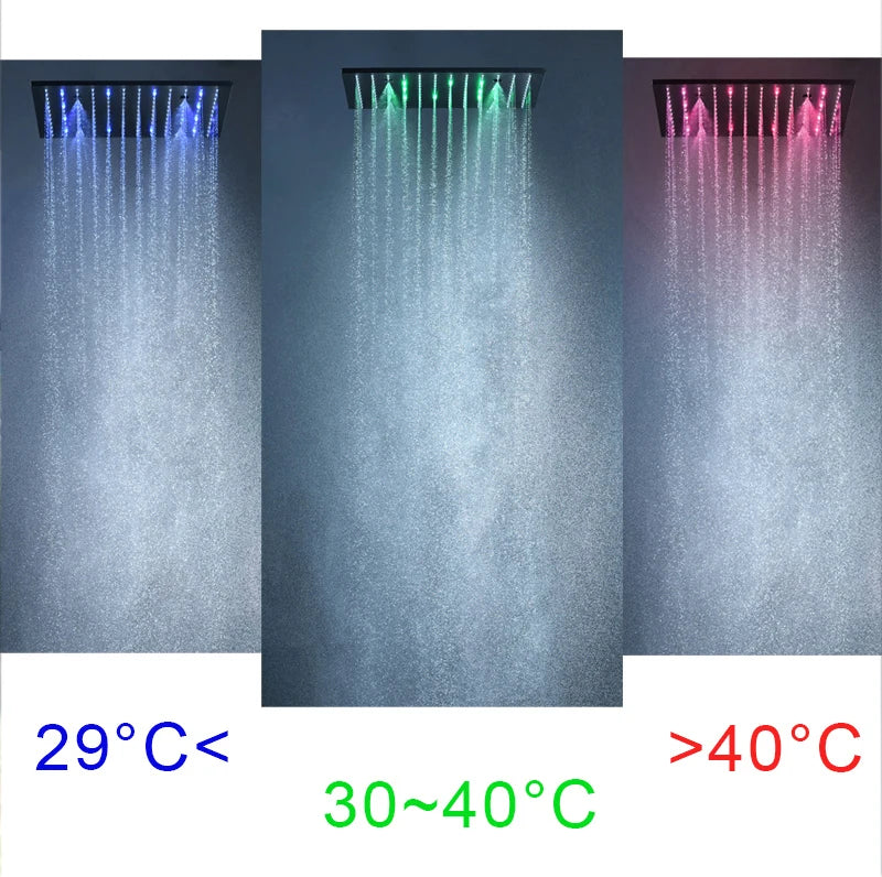 MC THE BLACK DIAMOND LED shower head set with side massage jets and constant temperature valve mixer for a luxurious shower experience.