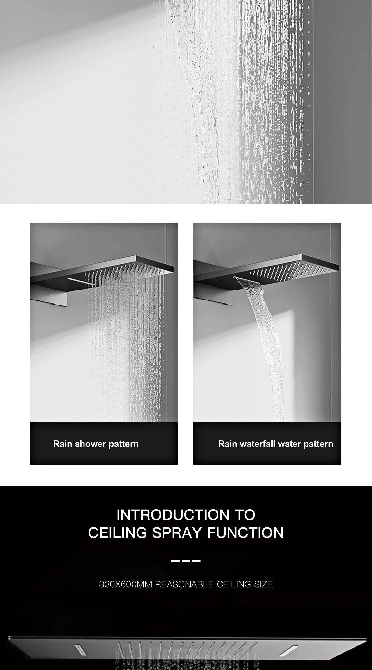 MC THE BLACK DIAMOND shower system with ceiling-mounted bath mixer for hot and cold water, sleek modern design