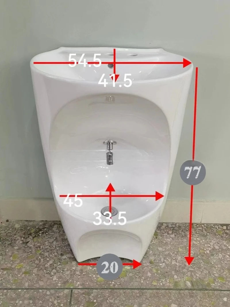 Ceramic wall-mounted Wudu basin and footbath for Muslim foot washing, floor-standing pedestal sink by MC THE BLACK DIAMOND.