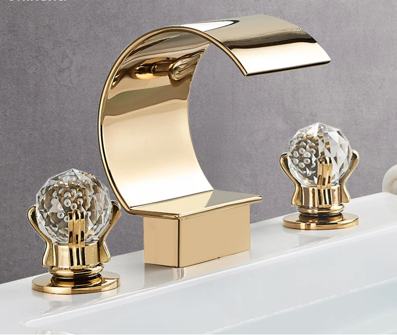 MC THE BLACK DIAMOND waterfall basin faucet with crystal handles for bath sink, featuring modern design and polished finish.