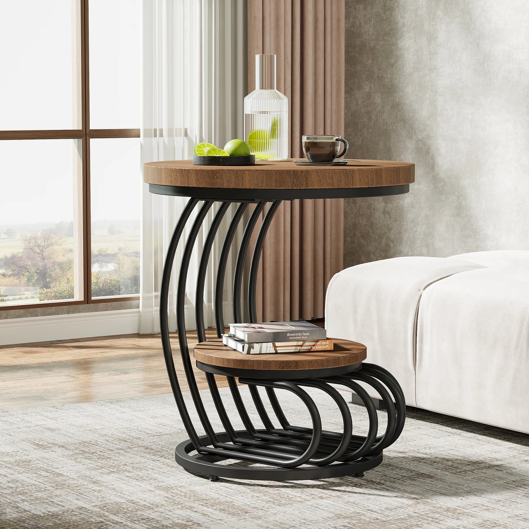 Faux marble end table with storage shelf by MC THE BLACK DIAMOND, featuring a sleek tiered design and modern style.