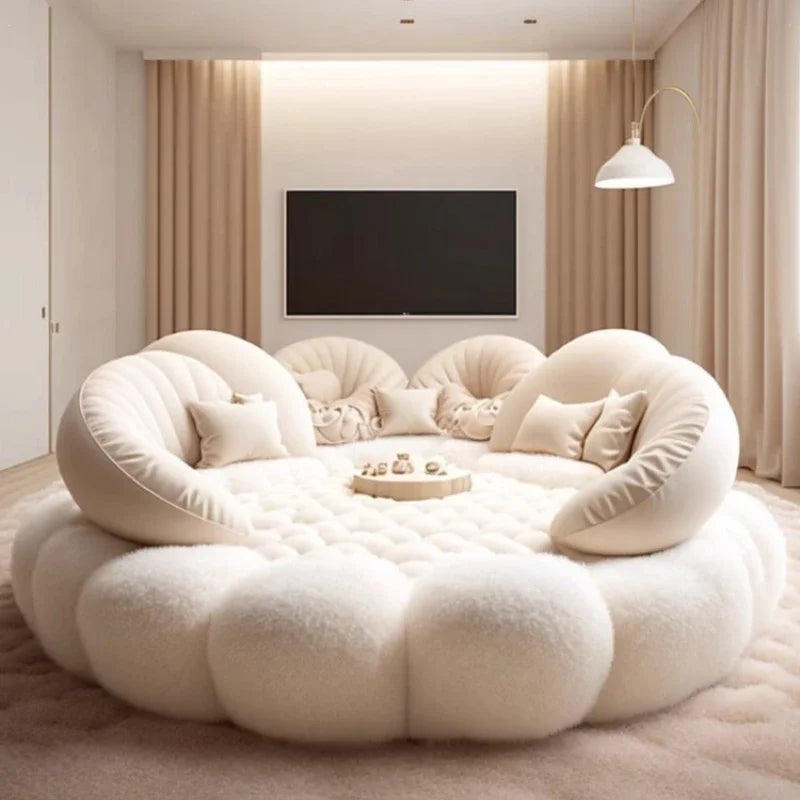 European full size platform bed frame from MC THE BLACK DIAMOND with a round aesthetics soft design for a master bedroom setting.