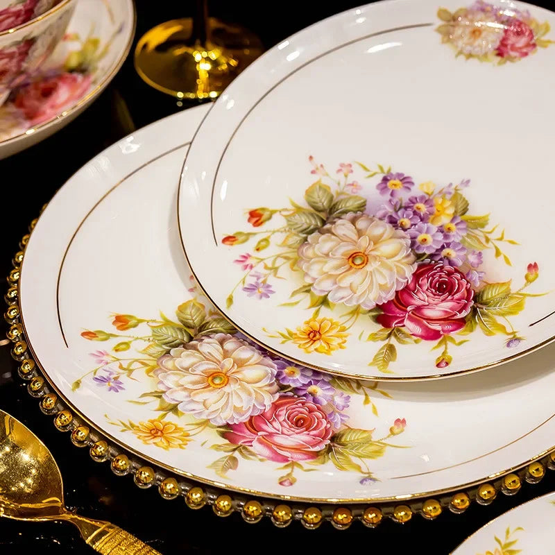 Family size luxury dinnerware set by MC THE BLACK DIAMOND, featuring elegant plates and bowls for sophisticated dining.