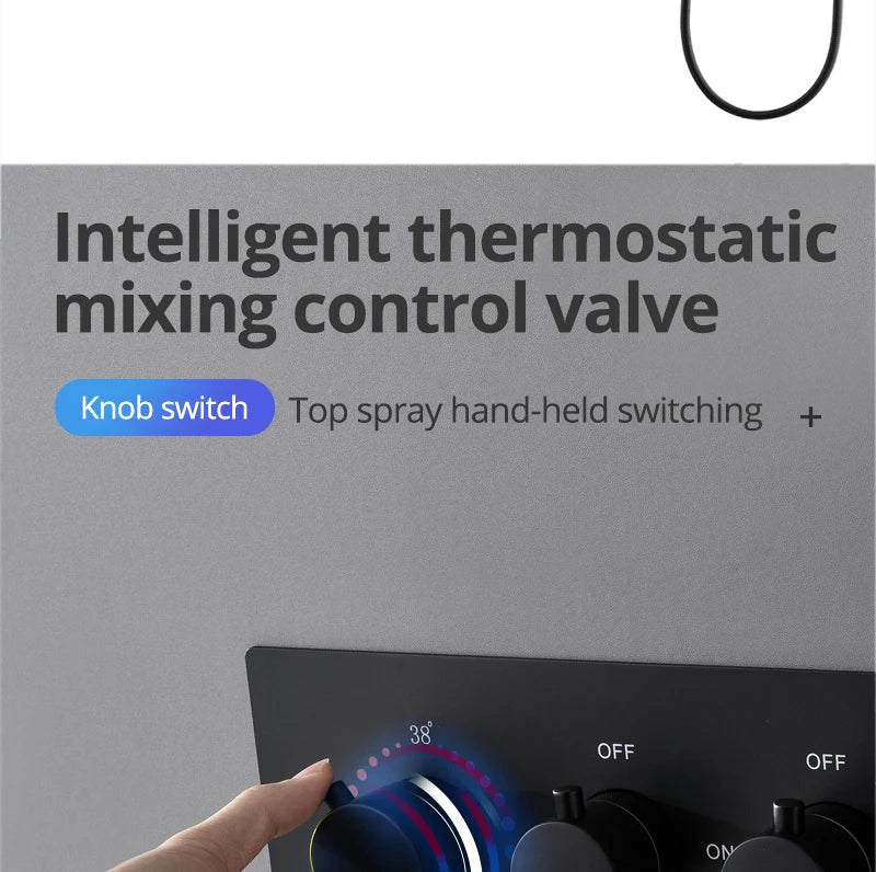 MC THE BLACK DIAMOND LED shower head set with side massage jets and constant temperature valve mixer for a luxurious shower experience