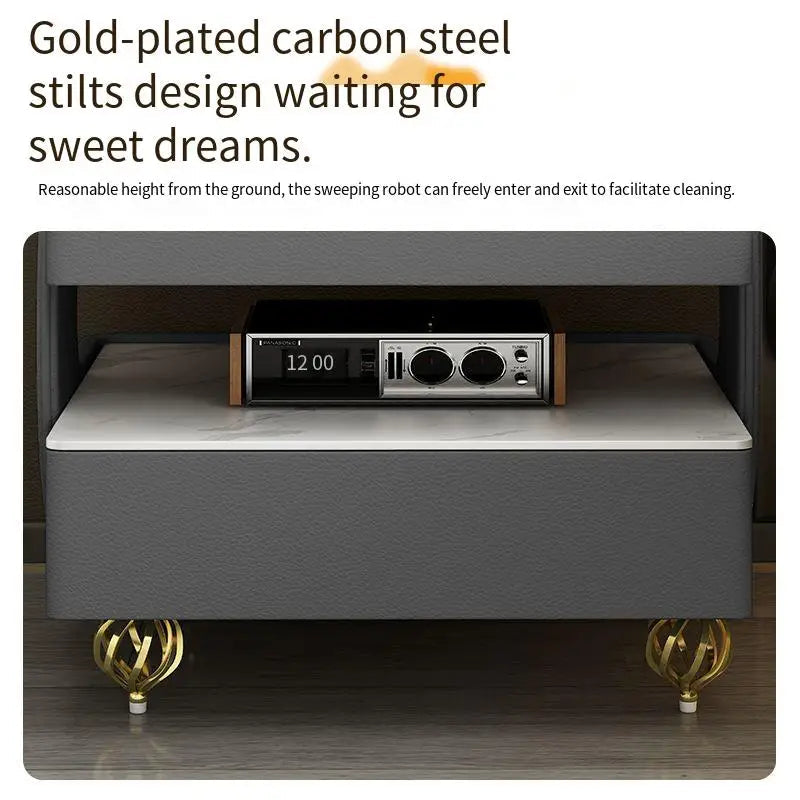 MC The Black Diamond coded lock USB rolling bedside table with side storage and a sleek design, shown with a modern finish.