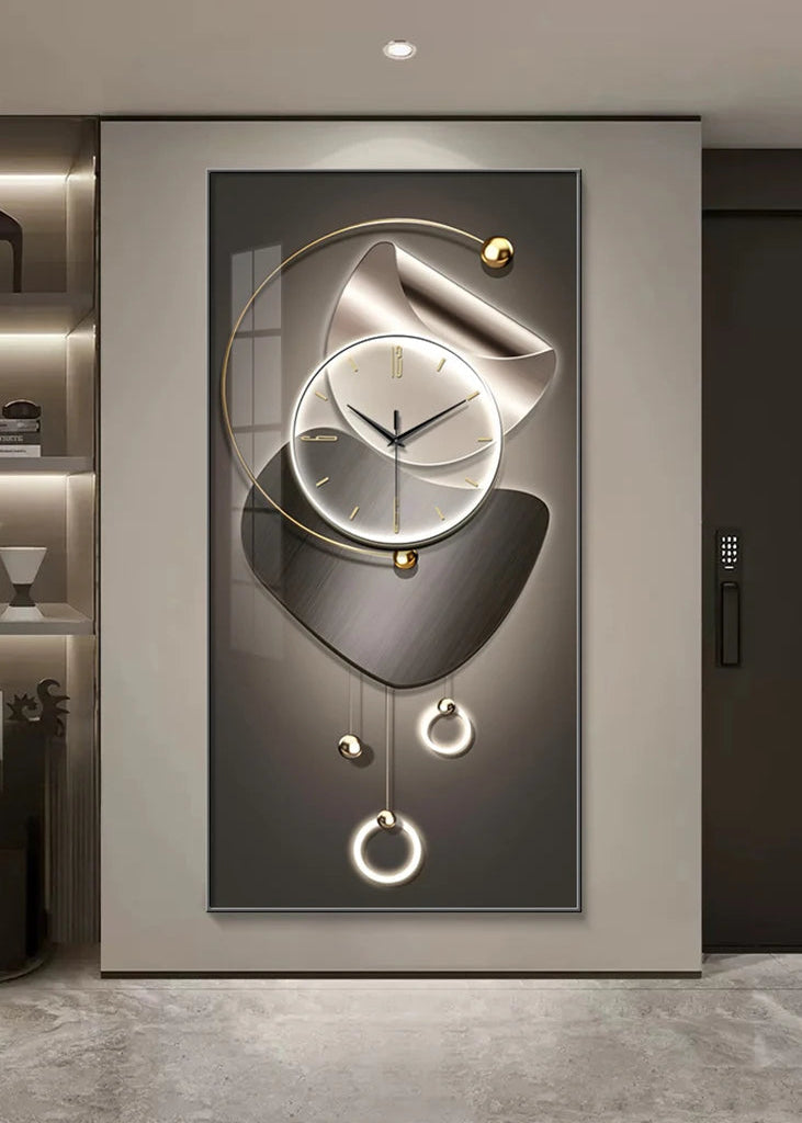 Modern black wall clock by MC THE BLACK DIAMOND, stylish design for living rooms and corridors, showing clock face with minimalist numerals.
