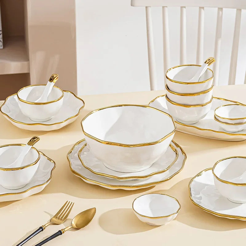 Set of Light Luxury Household Ceramic Dinnerware by MC THE BLACK DIAMOND, featuring elegant ceramic plates and bowls arranged on a table.