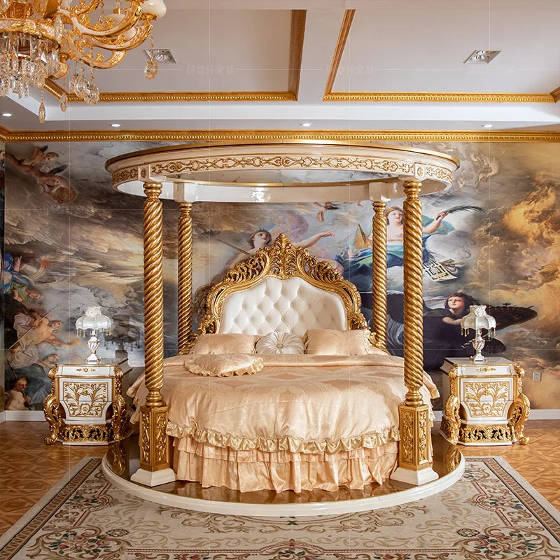 European luxury round four-poster bed by 𝕄𝕔 𝕋𝕙𝕖 𝔹𝕝𝕒𝕔𝕜 𝔻𝕚𝕒𝕞𝕠𝕟