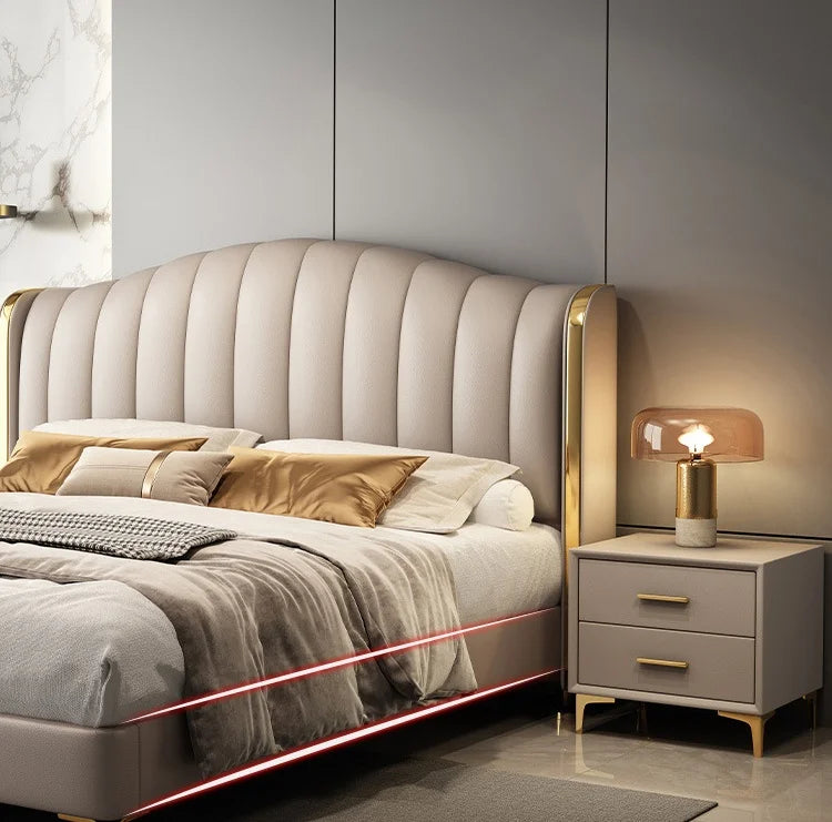 King size upholstered bed from MC THE BLACK DIAMOND, featuring a plush headboard and modern bedroom furniture design.