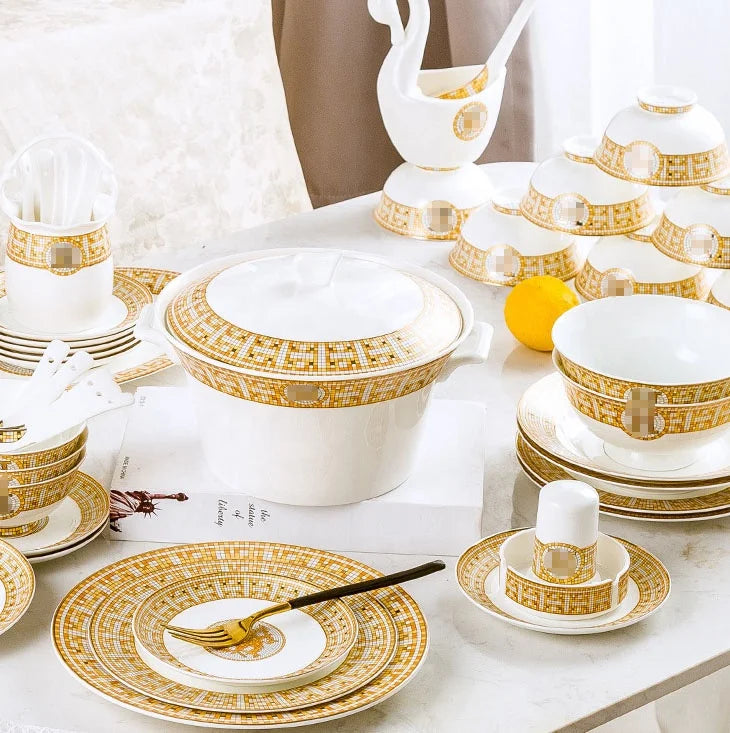 MC THE BLACK DIAMOND luxury dinnerware set with elegant plates and bowls, perfect for sophisticated table settings.