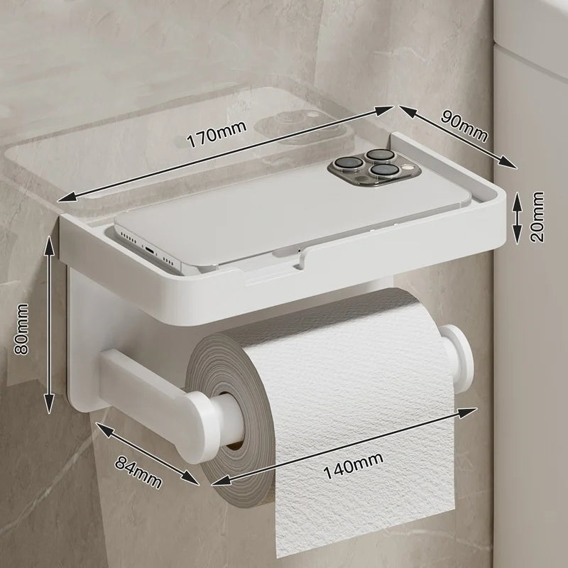 Wall-mounted MC THE BLACK DIAMOND waterproof toilet paper holder with tissue box storage rack, ideal for bathroom organization.