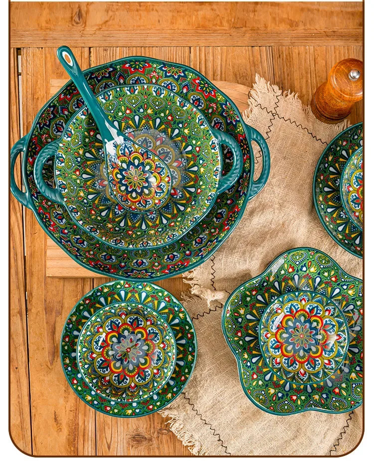 Bohemia Ceramic rice bowl serving plate with intricate black diamond pattern from 𝕄𝕔 𝕋𝕙𝕖 𝔹𝕝𝕒𝕔𝕜 𝔻𝕚𝕒𝕞