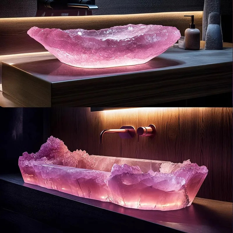 MC The Black Diamond crystal stone wash basin vessel sink for office or bathroom, with smooth polished surface and modern design.