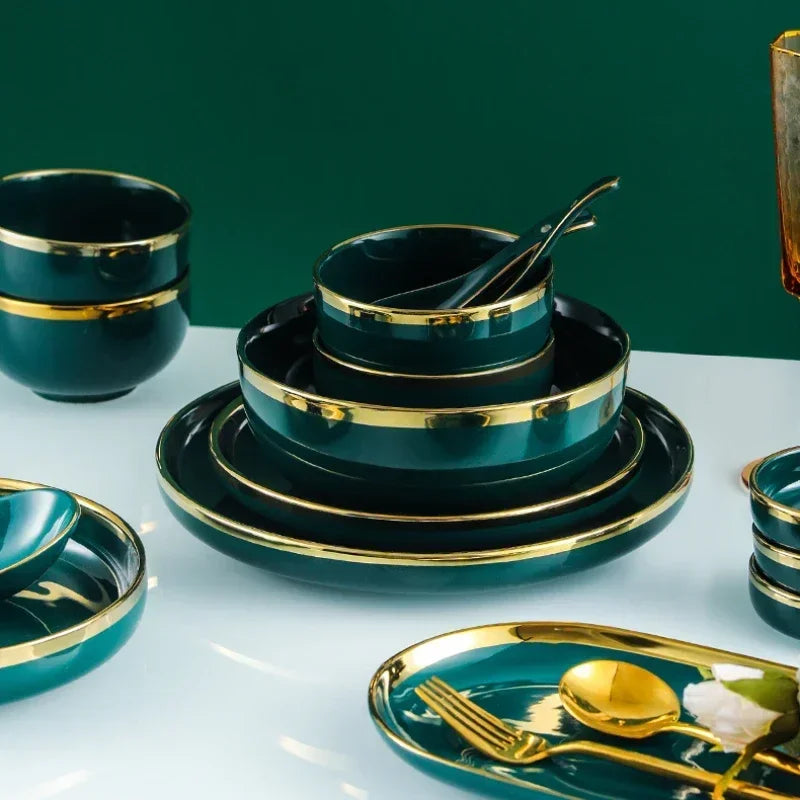 Luxury royal style dinnerware set by MC THE BLACK DIAMOND, featuring elegant plates and bowls for sophisticated dining.