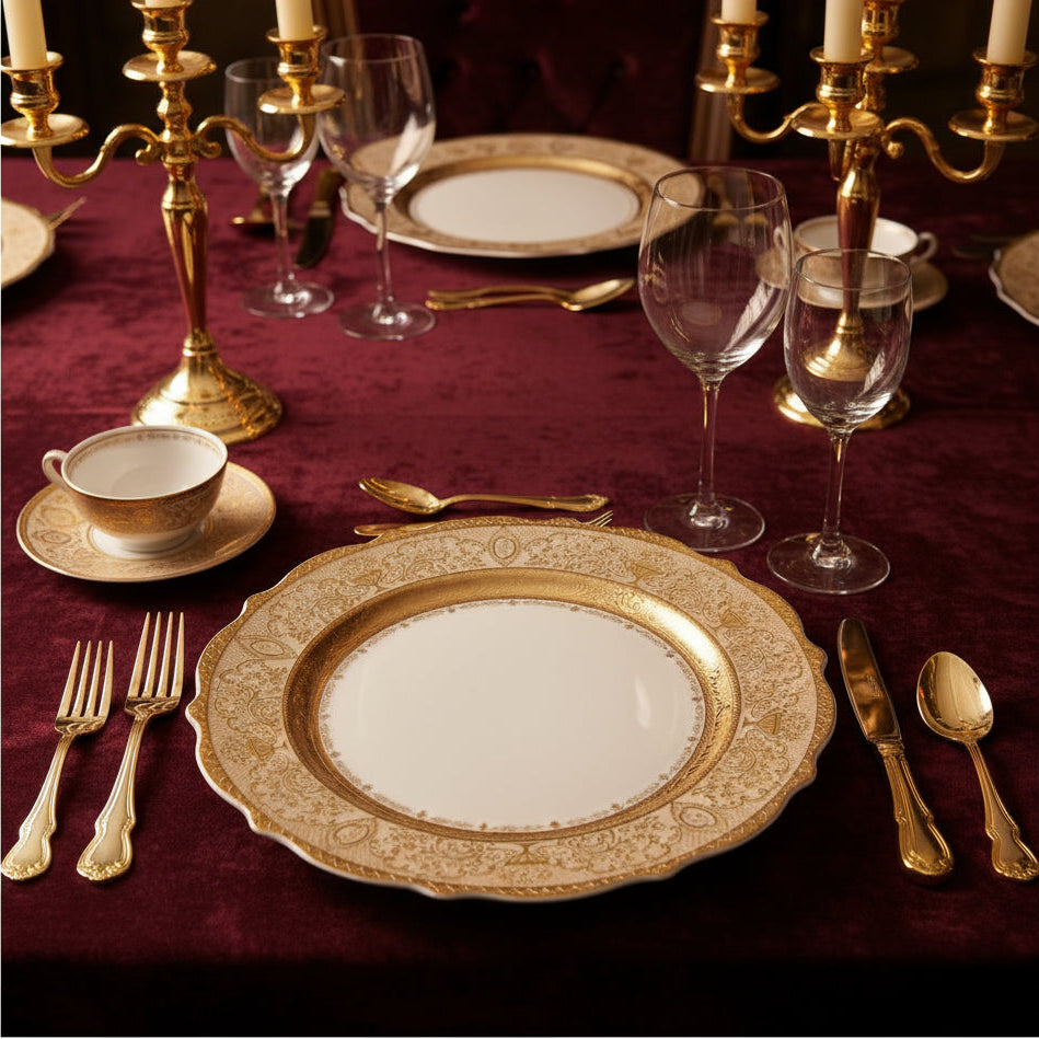 Luxury family size dinnerware set by MC THE BLACK DIAMOND, featuring elegant plates and bowls for family meals.