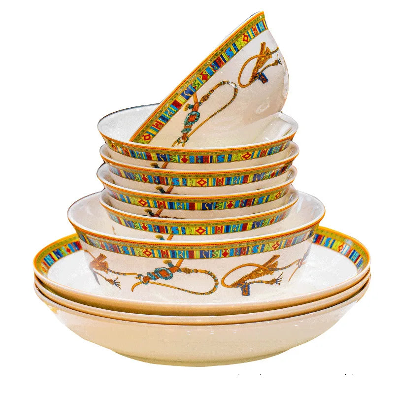 Family size dinnerware set by MC THE BLACK DIAMOND, includes plates, bowls, and cups for complete tableware.