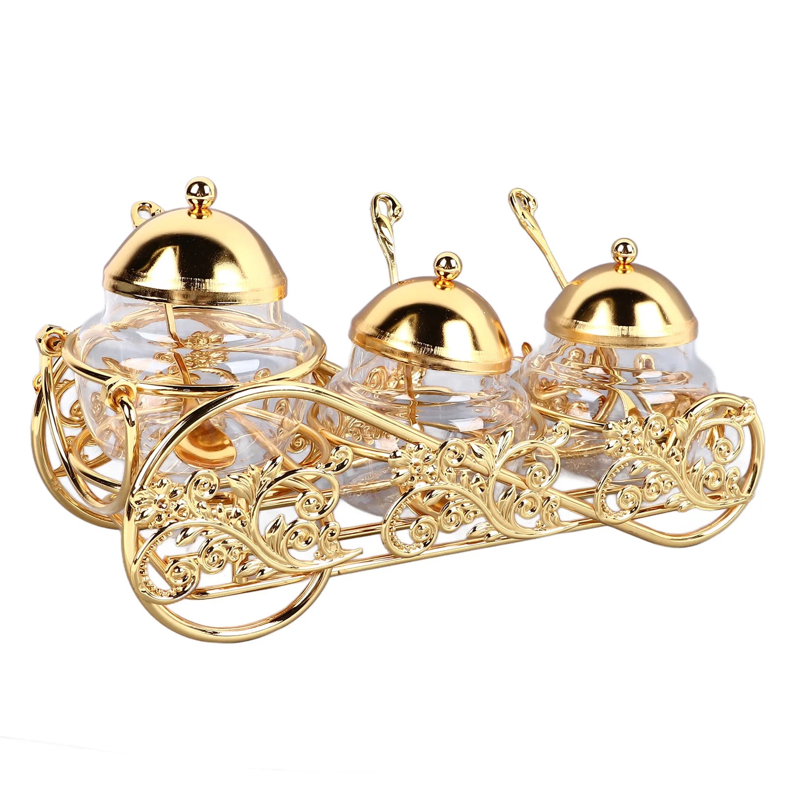 Golden glass sugar bowl for home, part of MC THE BLACK DIAMOND serveware, featuring a stylish condiment pot for sugar.