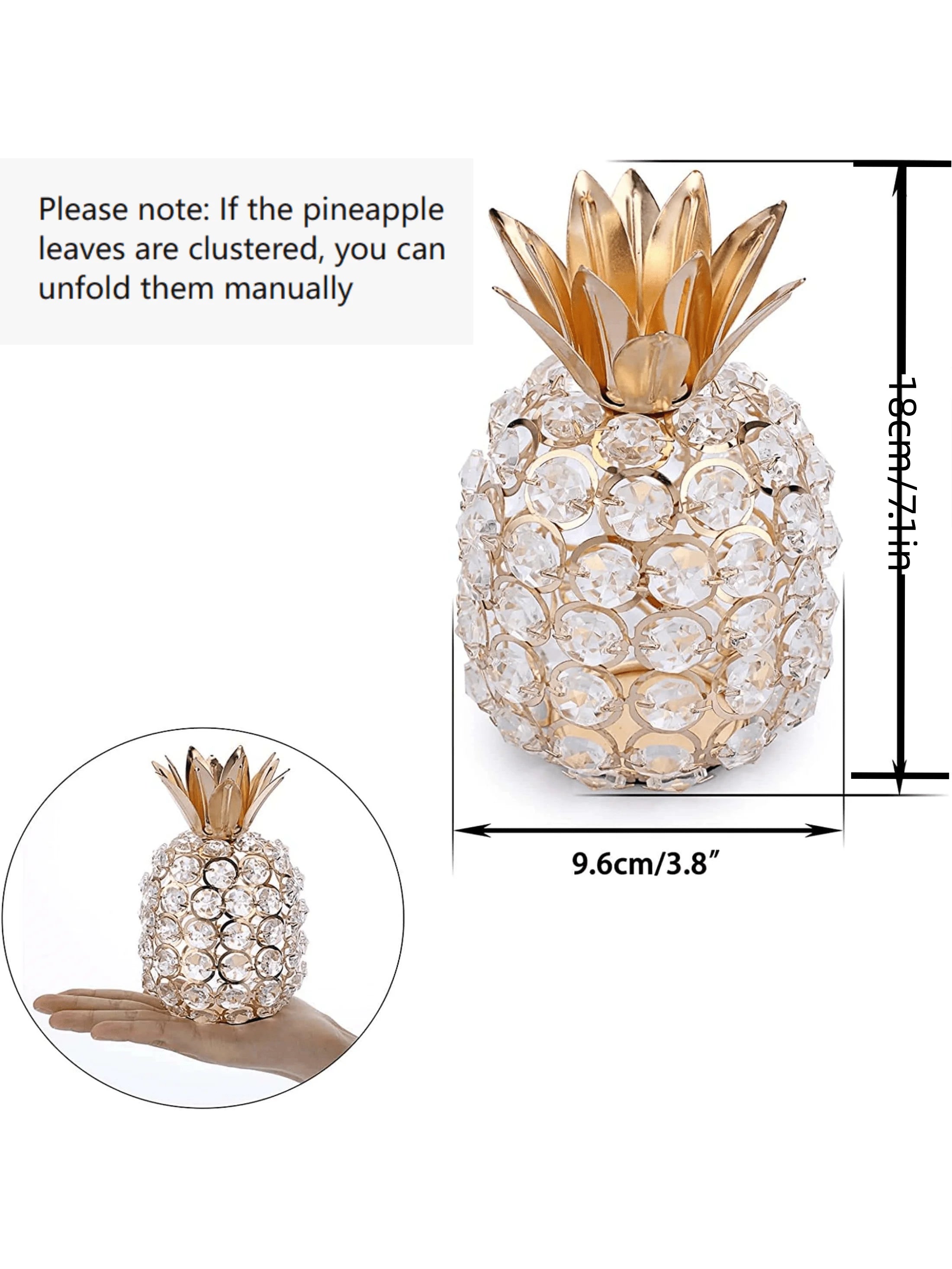 Gold crystal pineapple tabletop centerpiece for home decor by MC THE BLACK DIAMOND, featuring a shiny gold finish and intricate crystal detailing.