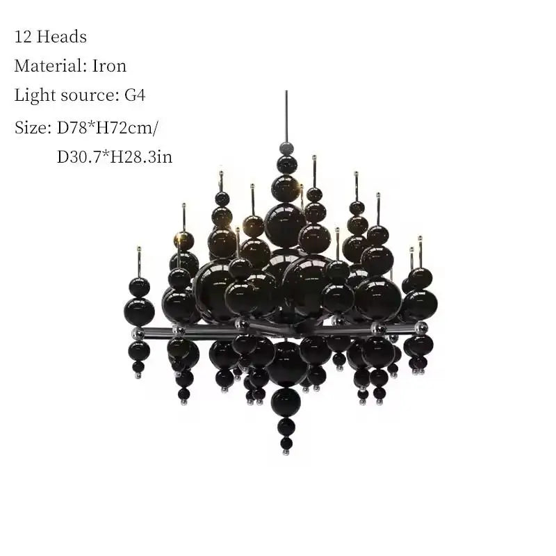Black chandelier from MC THE BLACK DIAMOND with intricate crystal details, stylish lighting fixture for luxury living rooms.