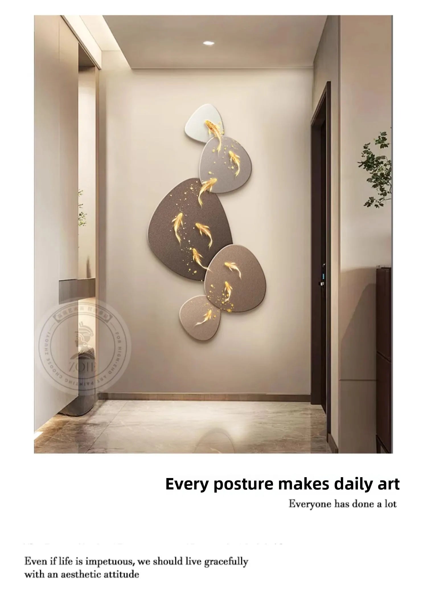 Luxury nine fish map mural painting by MC THE BLACK DIAMOND, high-end wall decor artwork for corridor or living space.