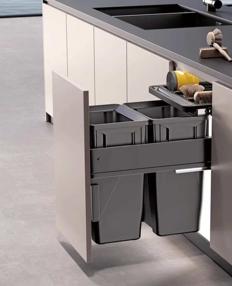 MC THE BLACK DIAMOND hidden trash can with lid, classified garbage bin for kitchen food waste disposal, sleek and discreet.