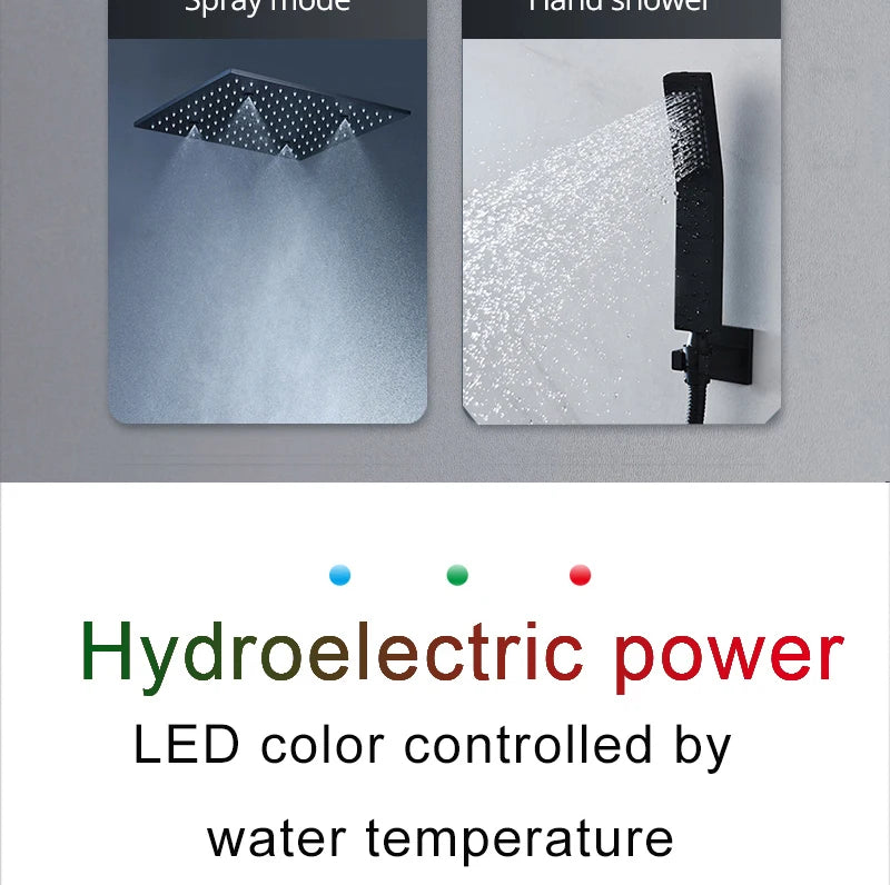 MC THE BLACK DIAMOND LED shower head set with side massage jets and constant temperature valve for a luxurious bathroom experience.