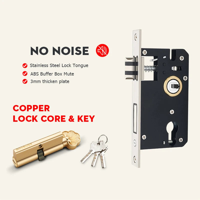 Ivory white gold door lock set with keys and handle, secure home decor by MC THE BLACK DIAMOND, suitable for interior doors
