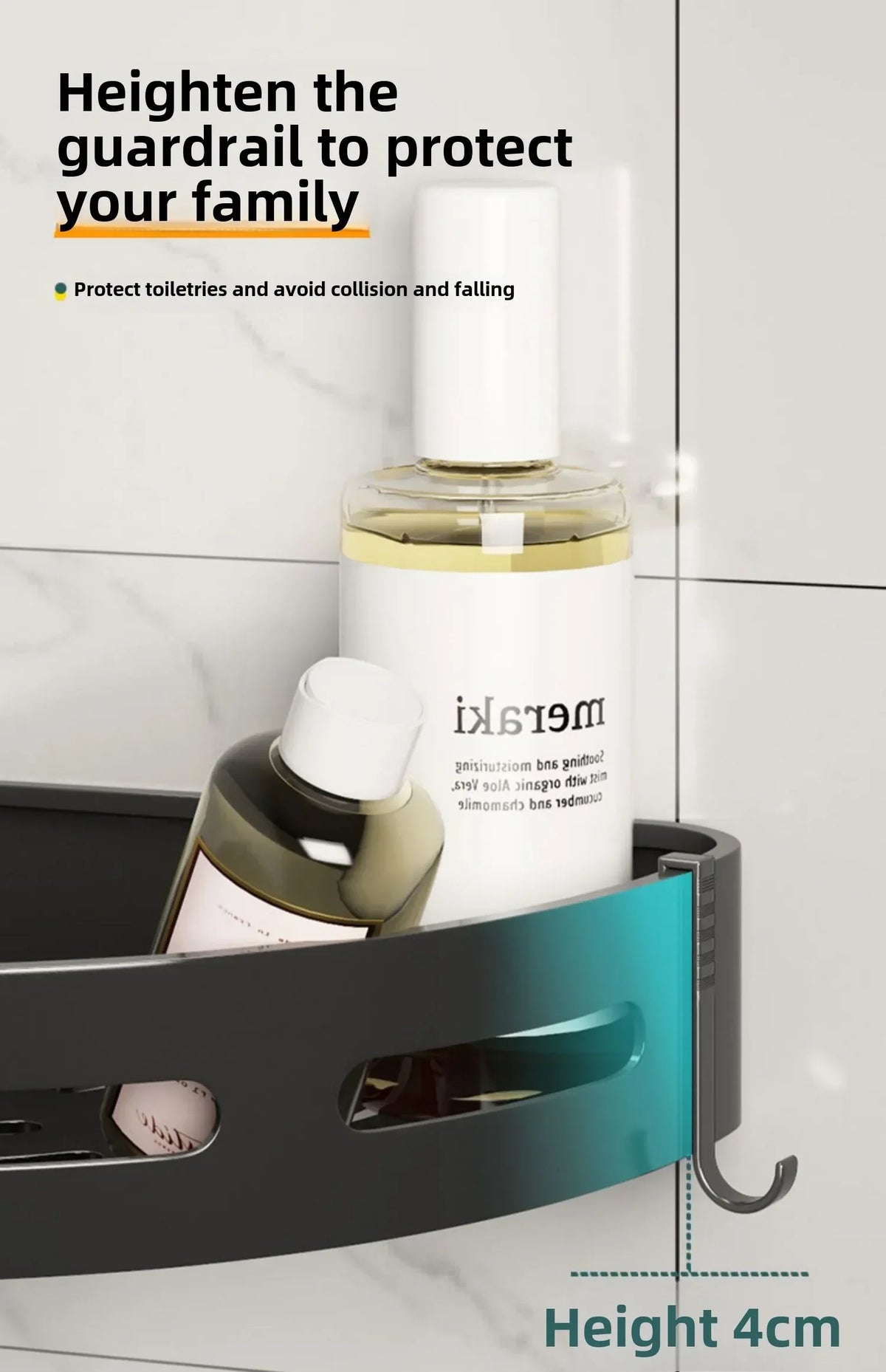 MC The Black Diamonds no-drill shower caddy for bathroom organization, featuring durable bath storage with sleek design.